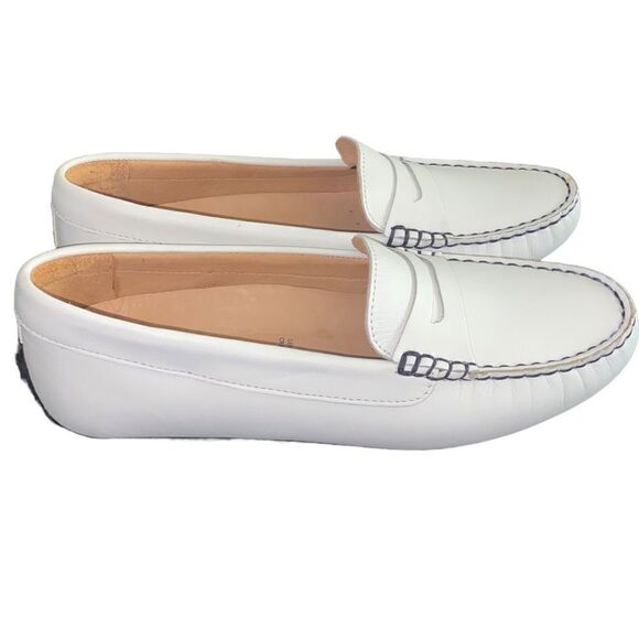 Samuel Hubbard Wm’s Sz 7 White Black Stitched Free Spirit Driving Moccasin Shoes - Picture 3 of 6